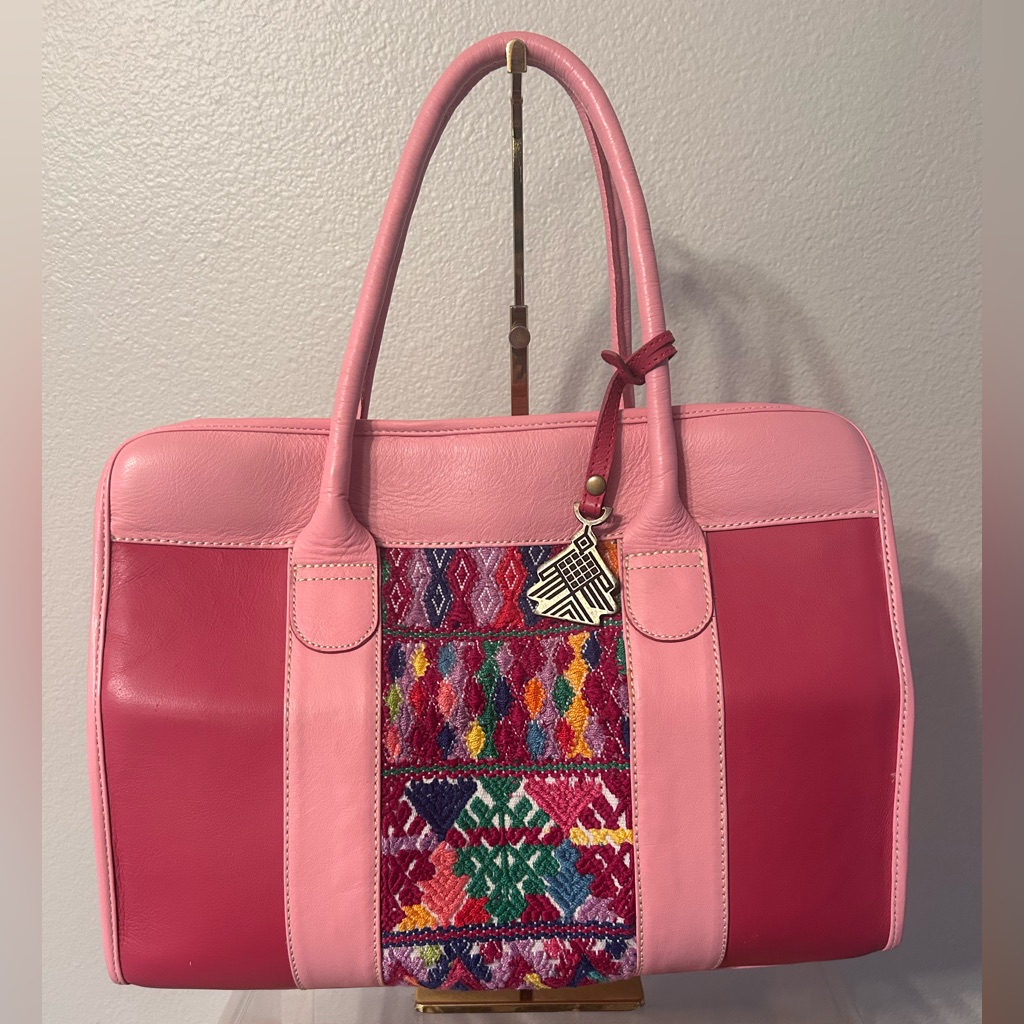 Leather Colorful Pink Handbag Embroidered